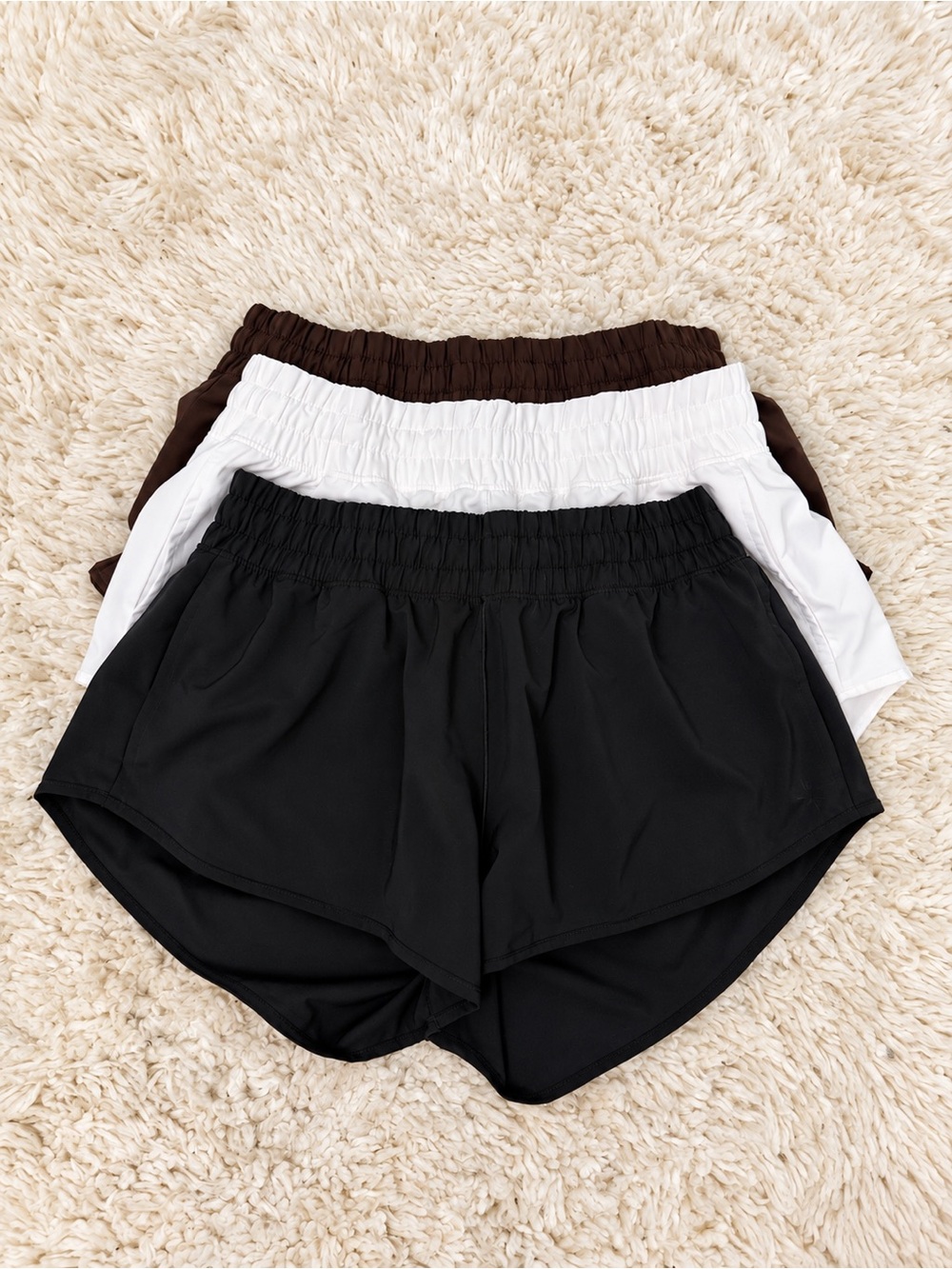aerie Women's Athletic Shorts Trio - Black, White, Brown Bundle